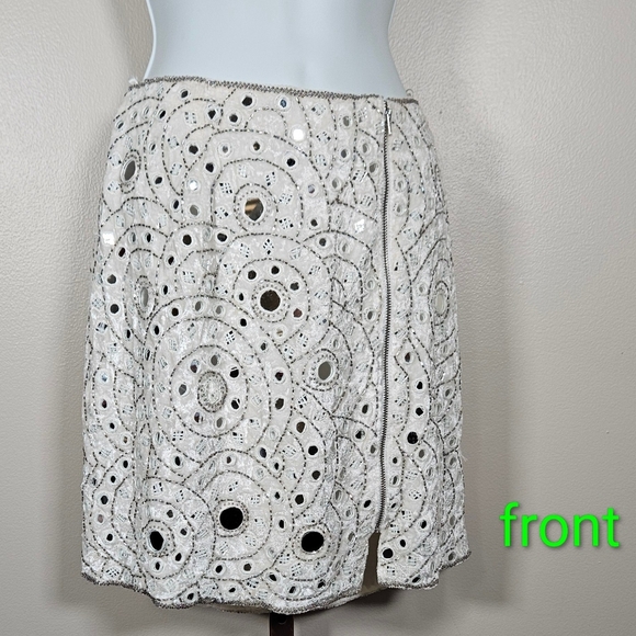 Sherri Hill Mirrored Beaded Mini Skirt Zipper Front Boho Glam Formal Statement - Picture 2 of 11